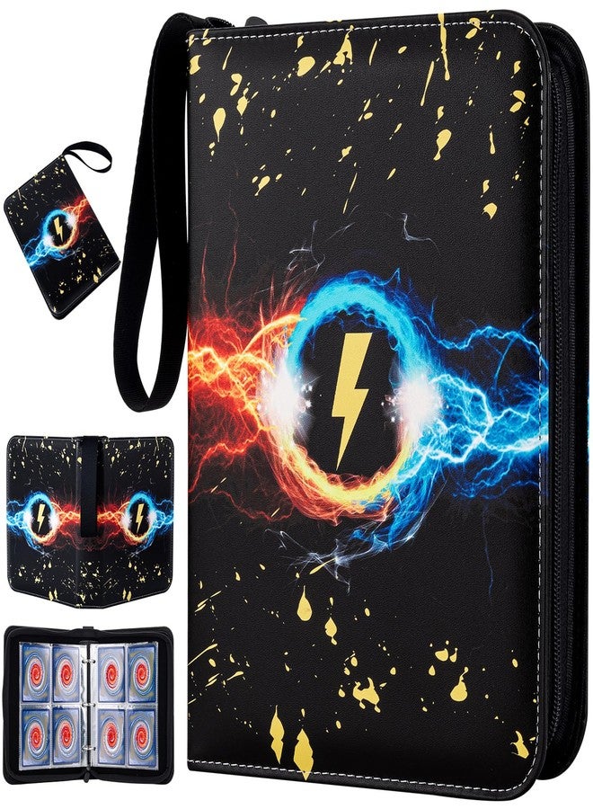 Jravkfi 4 Pocket Trading Card Binder,400 Pockets Trading Card Collection Book with Sleevese,3-ring Zipper Sports Card Album with 50 Removable Double-Sided Card Holder (Black) - Image 1